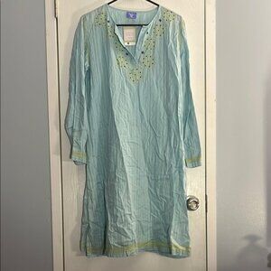 Pine Cone Hill Blue Long Sleeve V-Neck Dress (Small)
